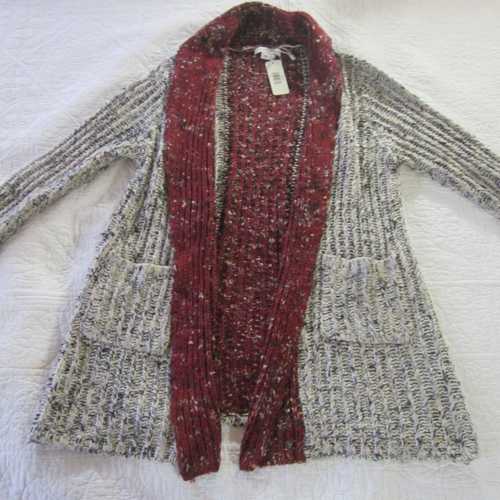 Simply Noelle Sweater S/M Cardigan Gray/Burgundy Open Front